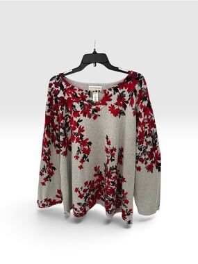 Alfred Dunner Floral Print Knit Sweater Women’s 2X – Gray Red Black